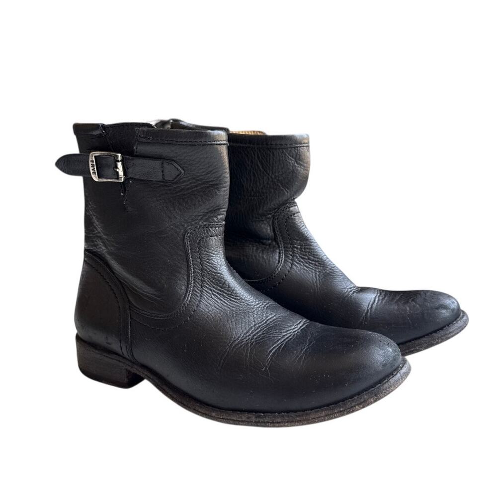 FRYE Pippa Black Leather Buckle Moto Short Boots Women’s Size 6